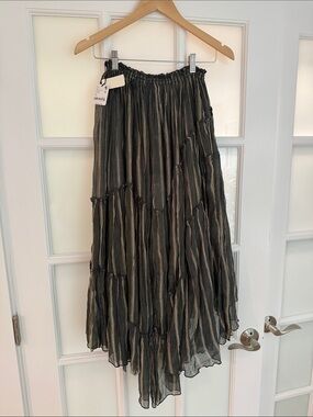 Asymmetrical Black & Cream Striped Maxi Skirt
